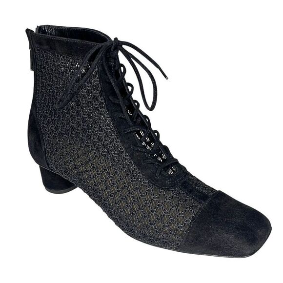 Christian Dior Naughtily-d Black Fishnet Lace Up Ankle Booties EU 37 Knit Suede - Picture 1 of 12